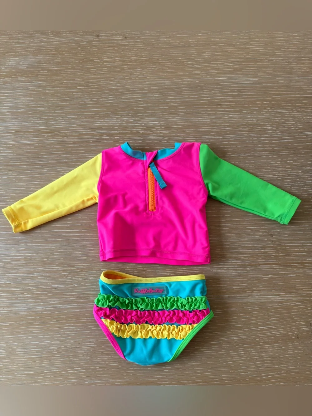 Infant Neon Long Sleeve Zipper Rashguard 2 Piece Swimsuit